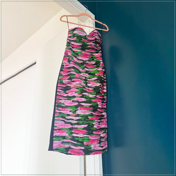 $3990 Carolina Herrera Gathered Floral Silk Strapless Runway Midi Dress - Picture 12 of 12